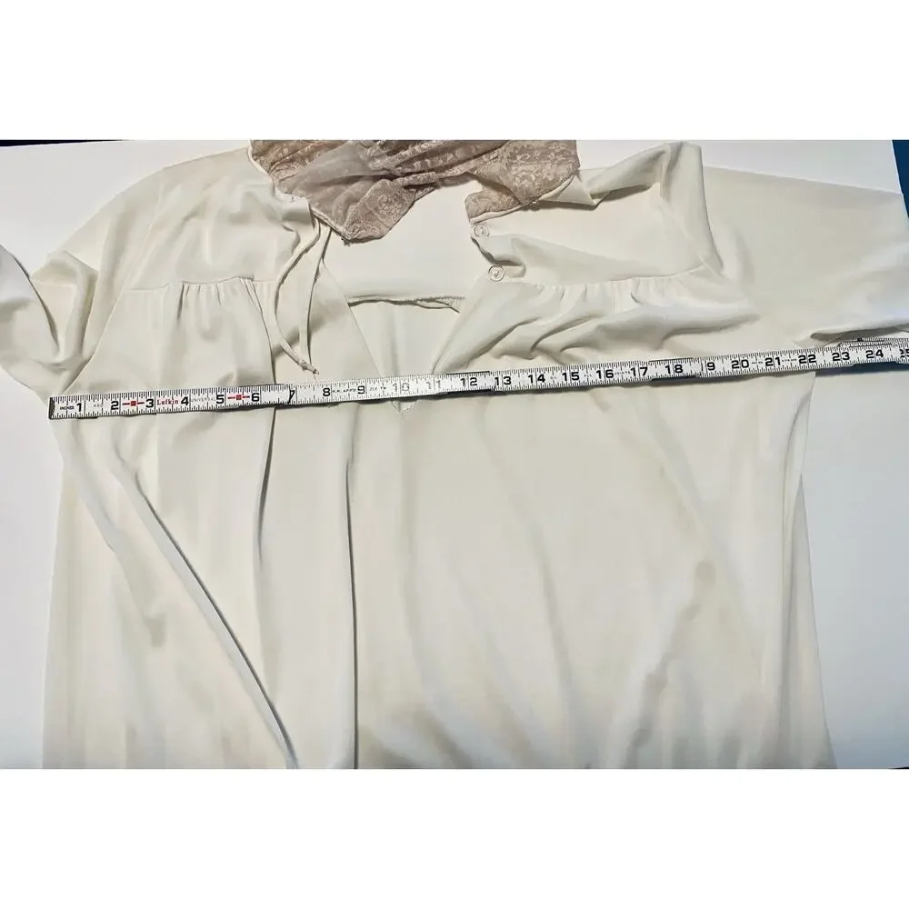 Vtg 70s Sears Ivory/Cream Lace Dressing Gown Long Peignoir Sz M -36 Made In USA